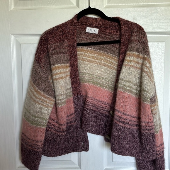 Pink and purple alpaca wool cropped sweater Velvet by Graham and Spencer size M - Picture 2 of 5